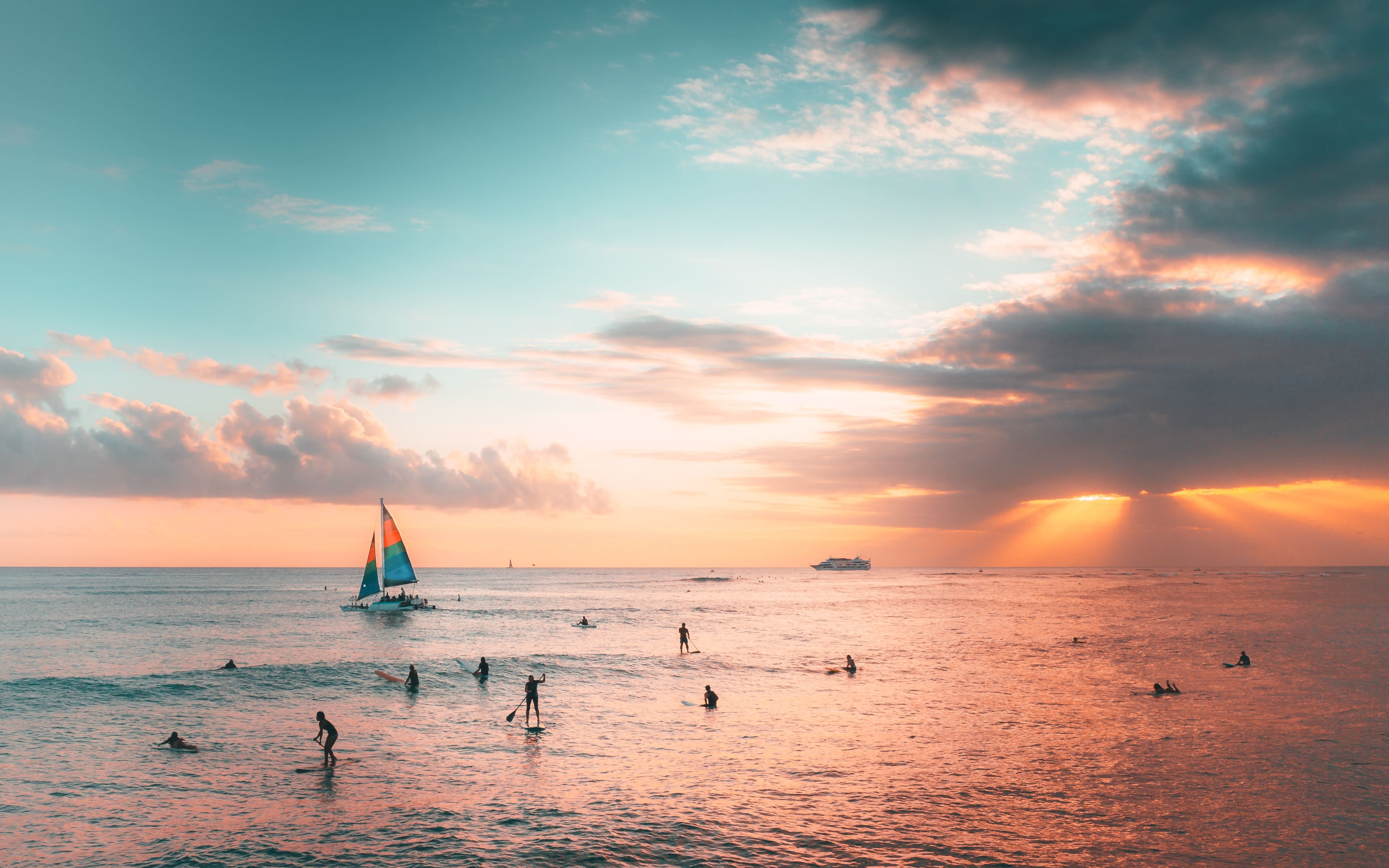 Catamaran Tulum; sunset on a beach